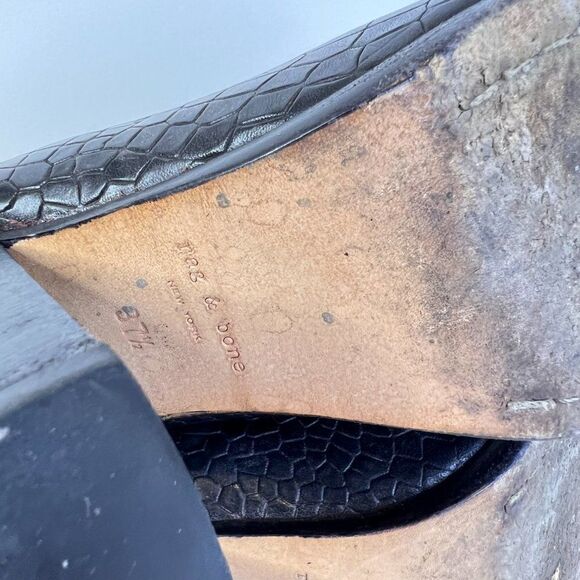 Rag & Bone Harrow Black Croc Embossed Leather Ankle Boots - Picture 7 of 7